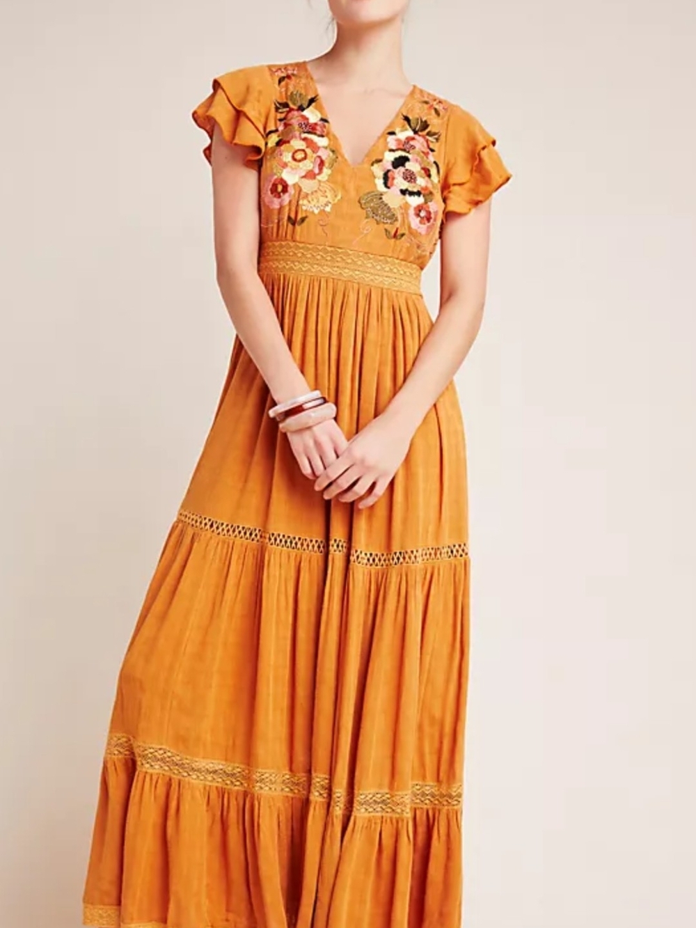 Maeve Rust Maxi Dress with Multicolor Floral Embroidery - Picture 2 of 7